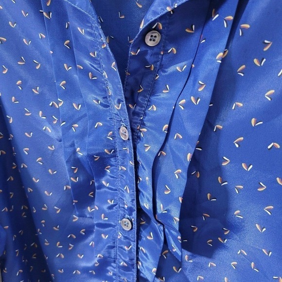 Vintage 80s Blouse Pleated Ruffle Button Up Top Blue  Size Medium Retro - Picture 5 of 9